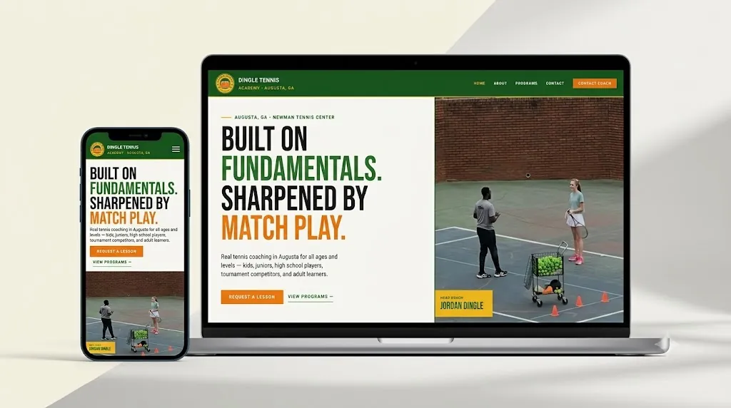 J15 Tennis Academy website mockup