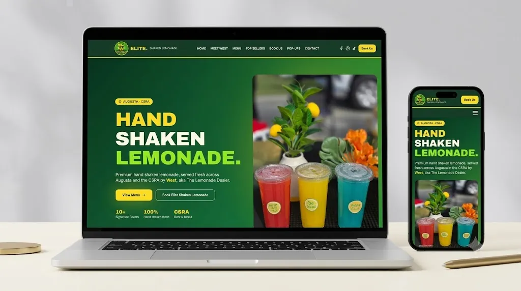 Elite Shaken Lemonade website mockup