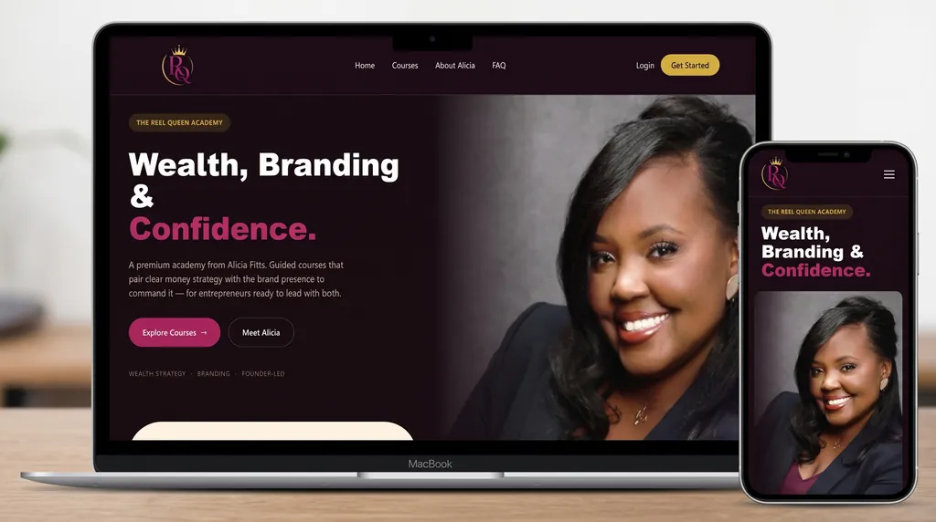 The Reel Queen Academy website mockup