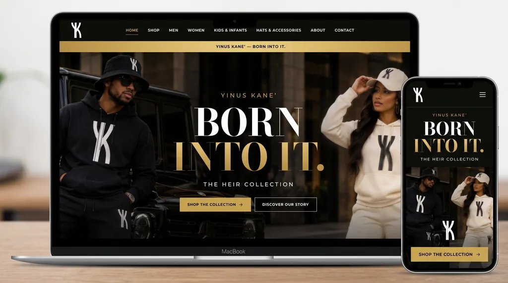 Yinus Kane' clothing store website mockup